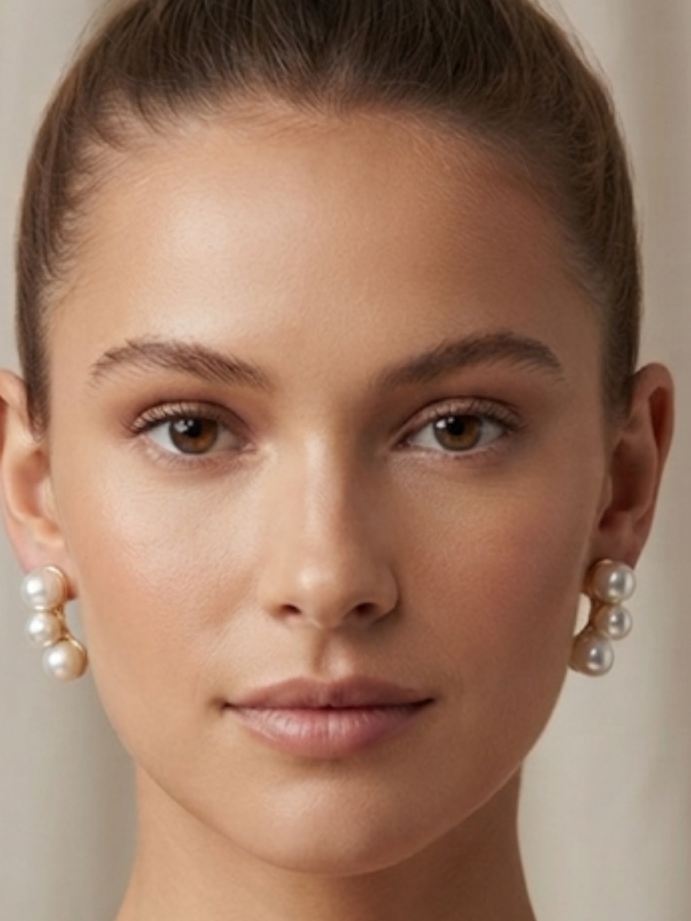 Classic Pearl Trio Gold-Set Earrings - White Pearls